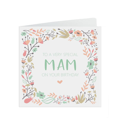 Mam Birthday Card, Sage & Peach Flower Design