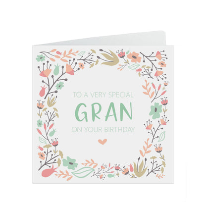Gran Birthday Card, Sage & Peach Flower Design