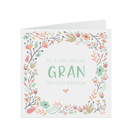Gran Birthday Card, Sage & Peach Flower Design