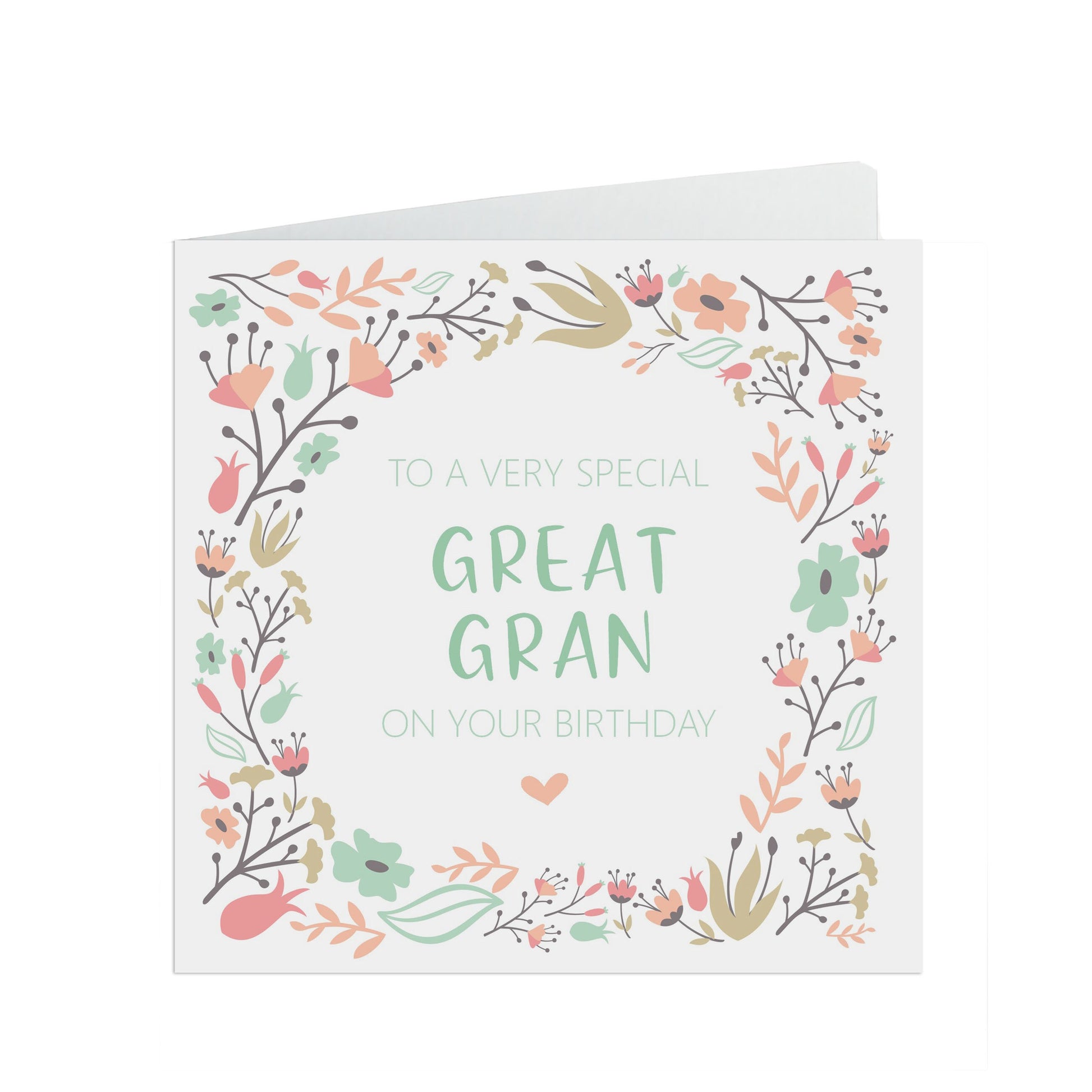 Great Gran Birthday Card, Sage & Peach Flower Design