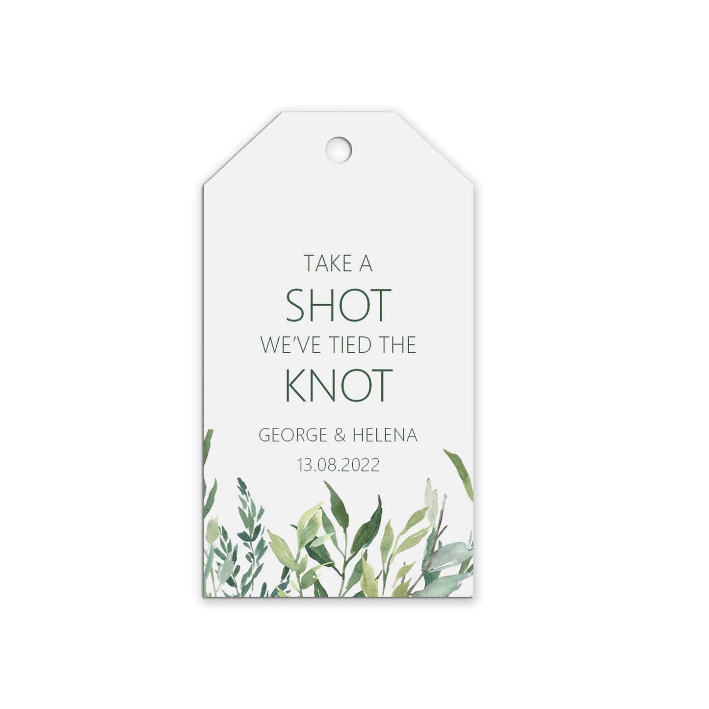 Take A Shot Wedding Gift Tags Personalised, Greenery Sold In Packs Of 10