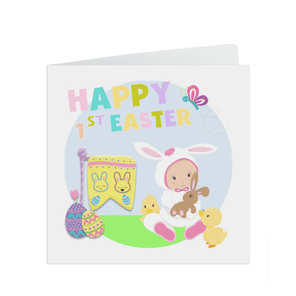 Happy 1st Easter card, cute for daughter, granddaughter, niece or baby girl, rabbit design
