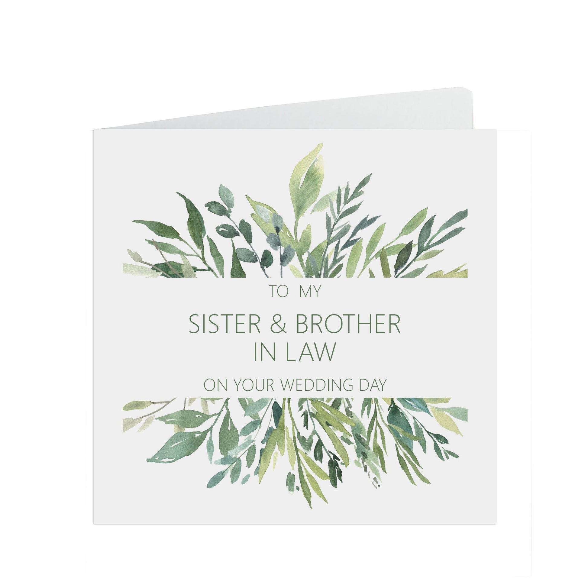 Sister & Brother In Law On Your Wedding Day Card, Greenery 6x6 Inches With A Kraft Envelope