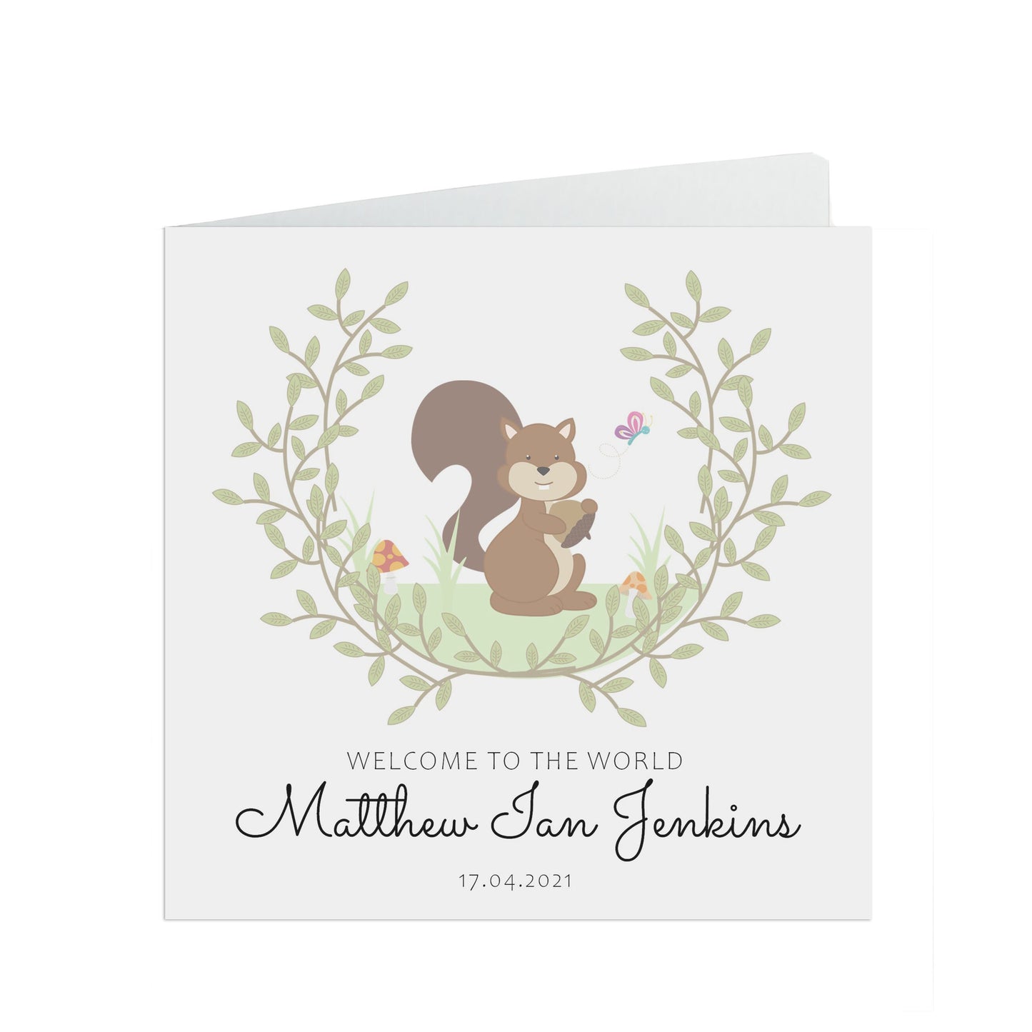 New Baby Welcome To The World Personalised Woodland Squirrel Card