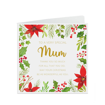 Mum Christmas Card, Traditional Poinsettia Design