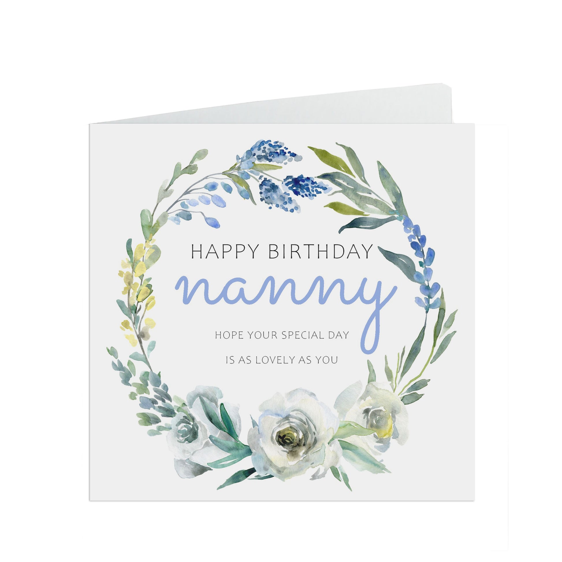 Nanny Birthday Card, Blue Floral Flowers