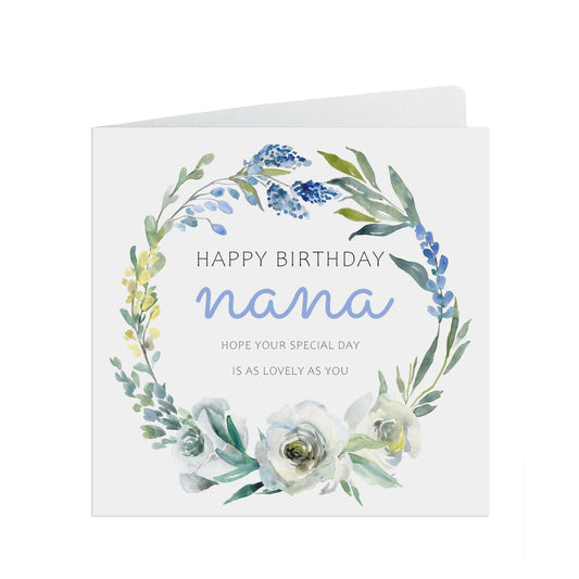 Nana Birthday Card, Blue Floral Flowers