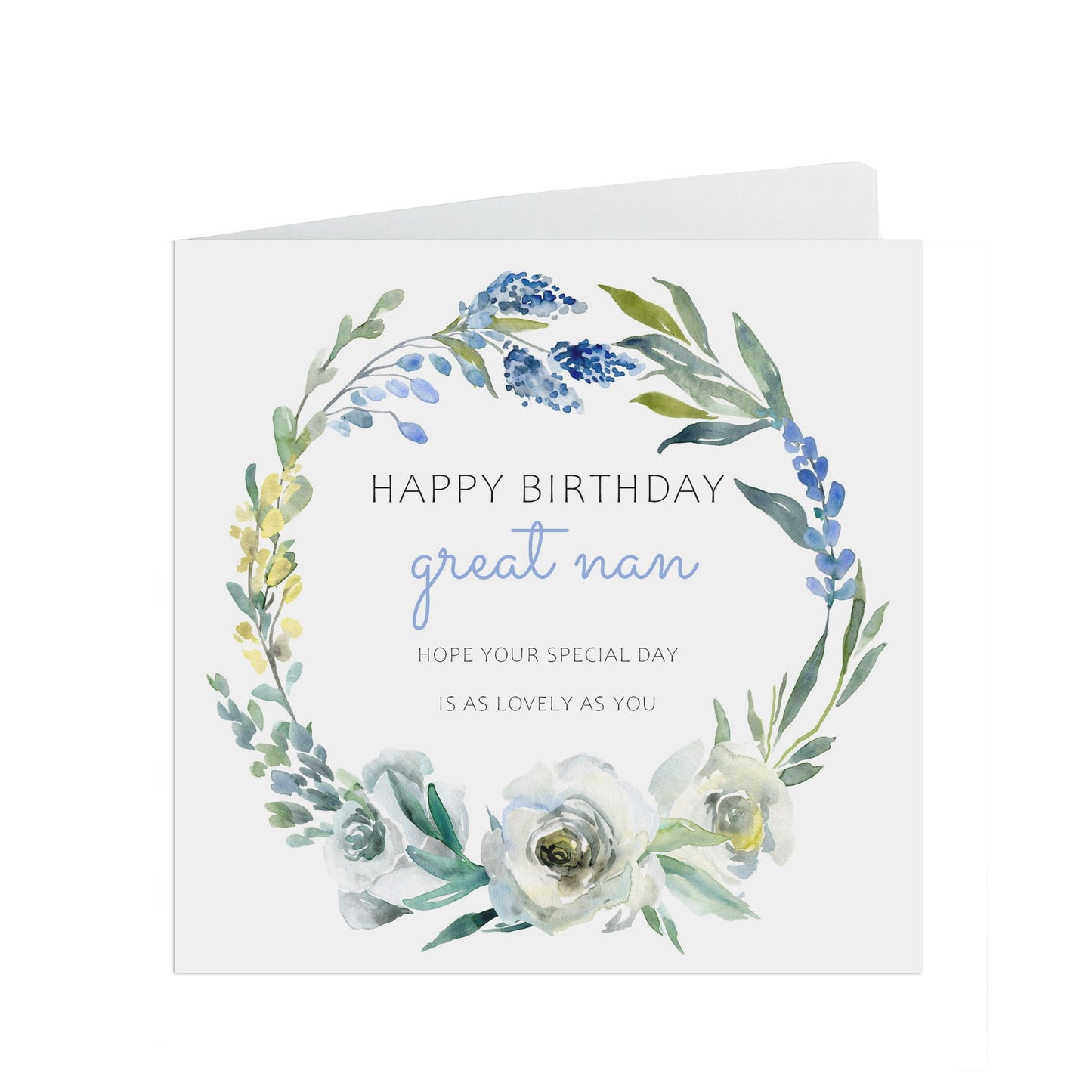 Great Nan Birthday Card, Blue Floral Flowers