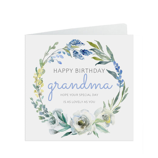 Grandma Birthday Card, Blue Floral Flowers