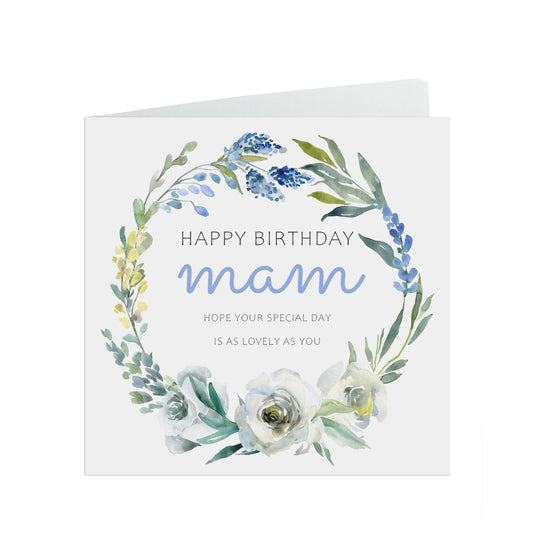 Mam Birthday Card, Blue Floral Design