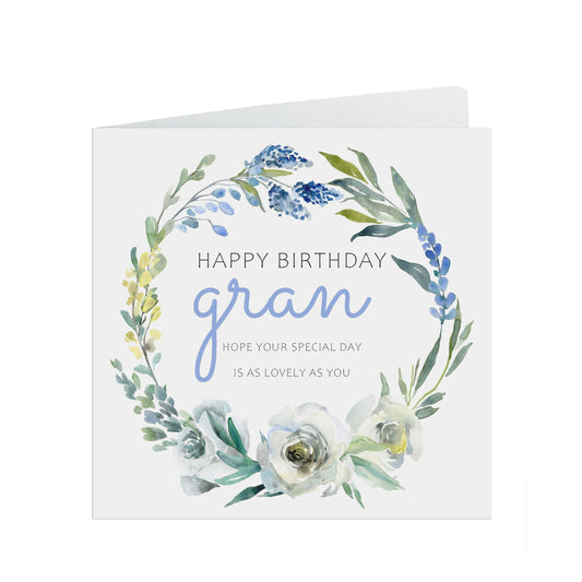 Gran Birthday Card, Blue Floral Flowers