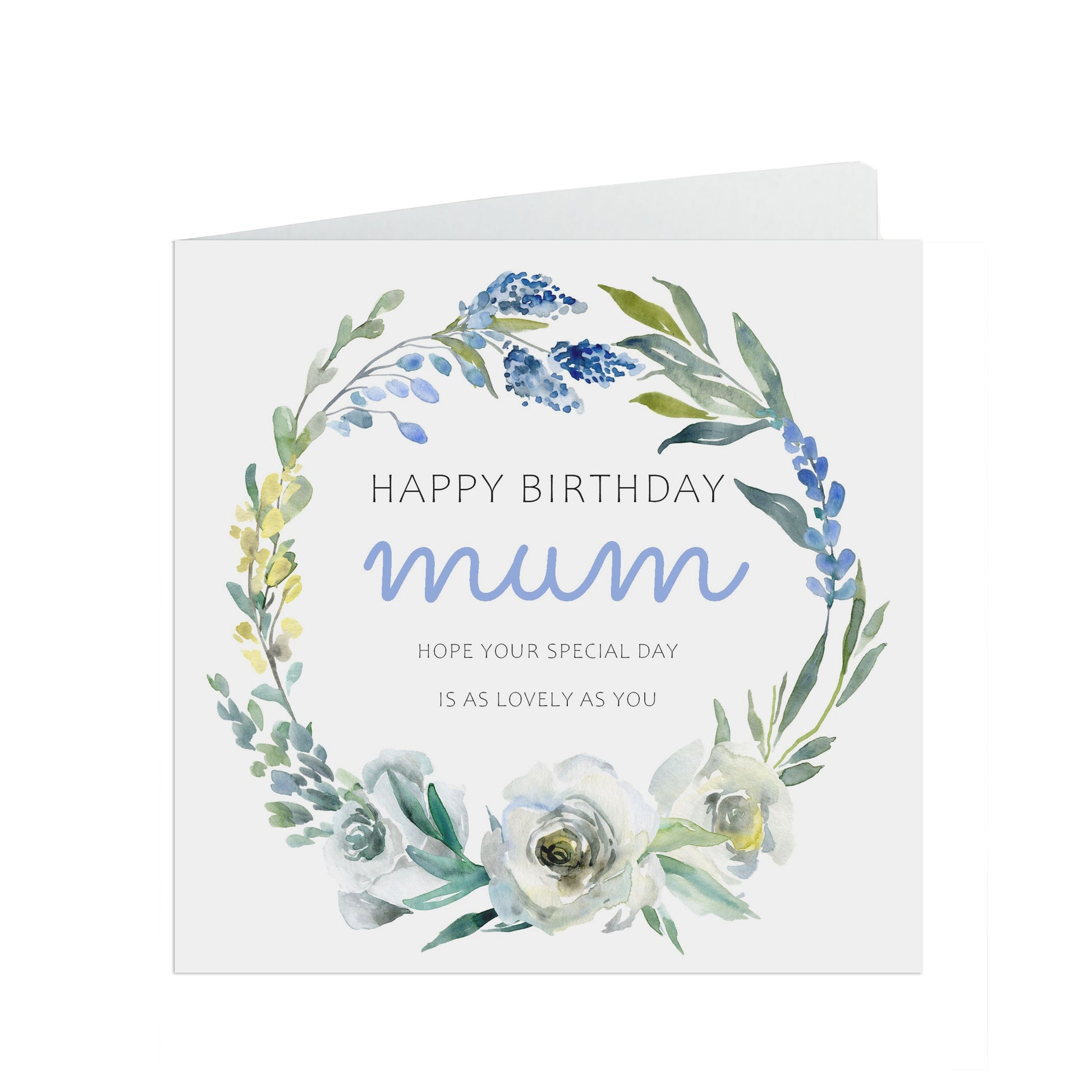 Mum Birthday Card, Blue Floral Design