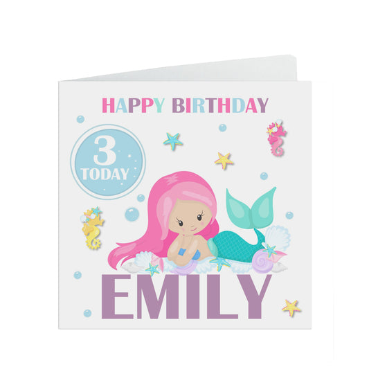 Personalised Mermaid Birthday Card With Name And Age For Daughter, Niece Or Granddaughter