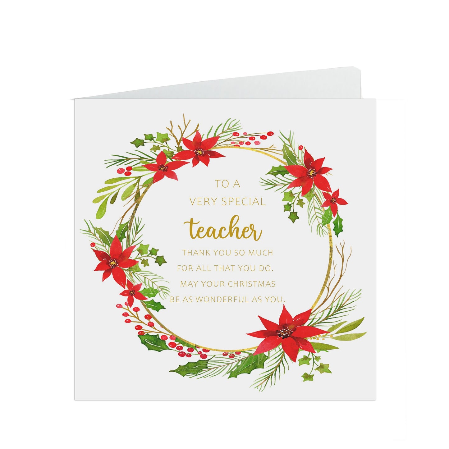 Teacher Christmas Card, Traditional Poinsettia Design