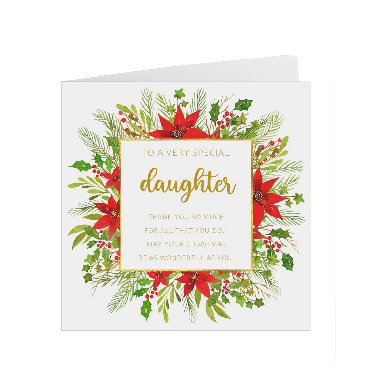 Daughter Christmas Card, Traditional Poinsettia Design
