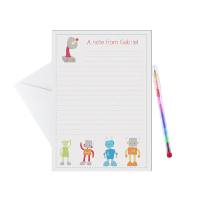 Robot Personalised Letter Writing Set - A5 Pack Of 15 Sheets & Envelopes