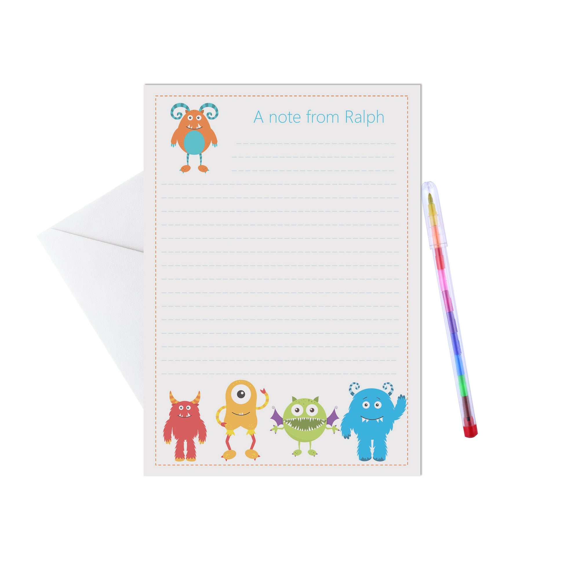 Monster Personalised Letter Writing Set - A5 Pack Of 15 Sheets & Envelopes