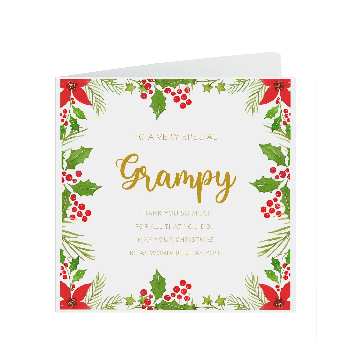 Grampy Christmas Card, Traditional Poinsettia Design