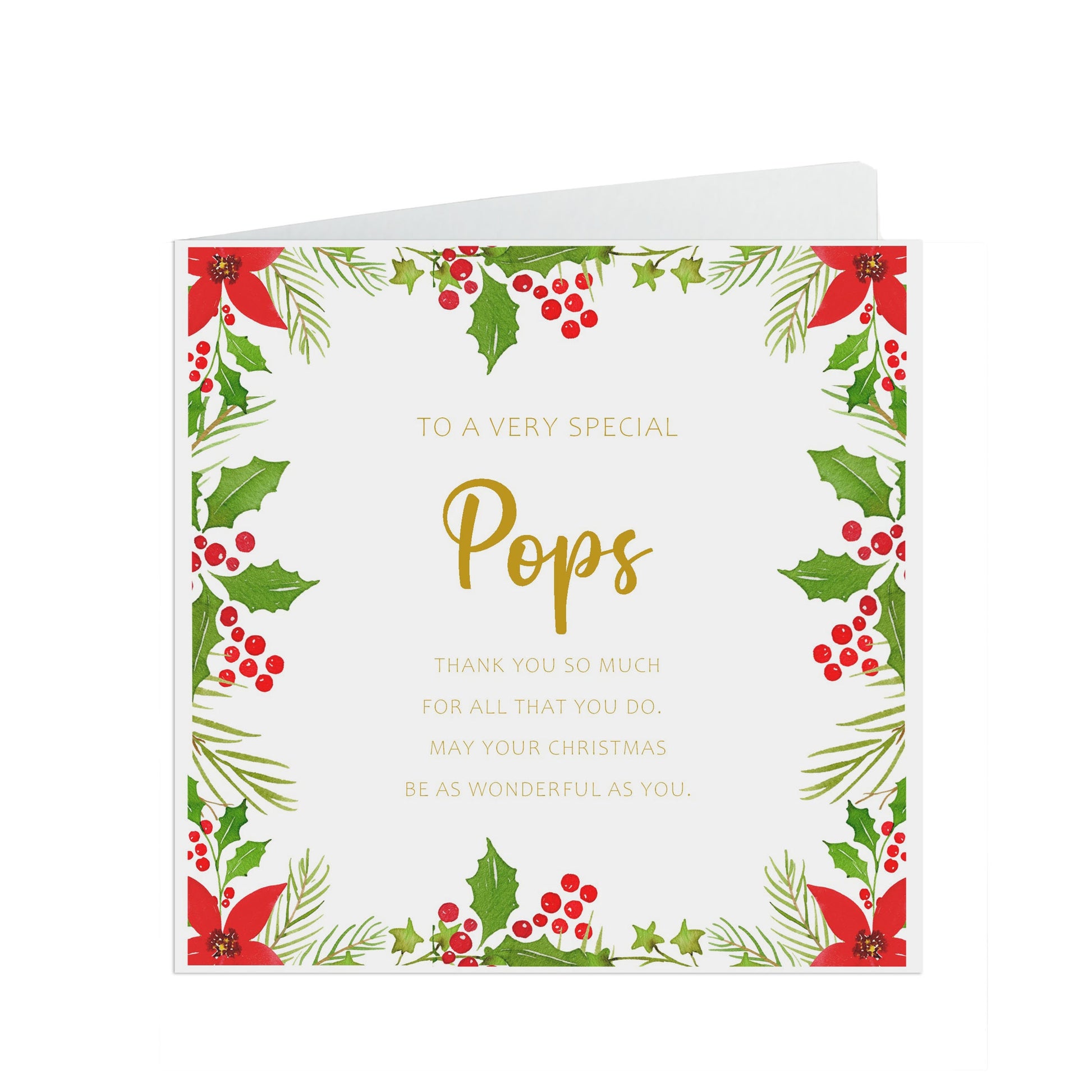 Pops Christmas Card, Traditional Poinsettia Design
