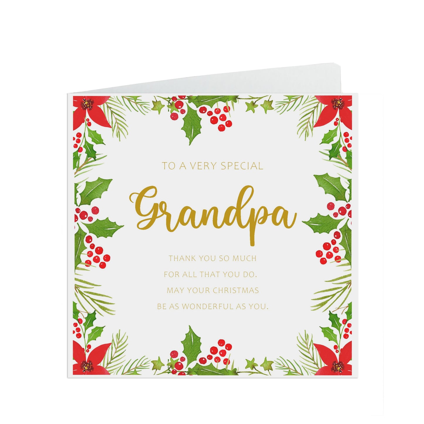 Grandpa Christmas Card, Traditional Poinsettia Design