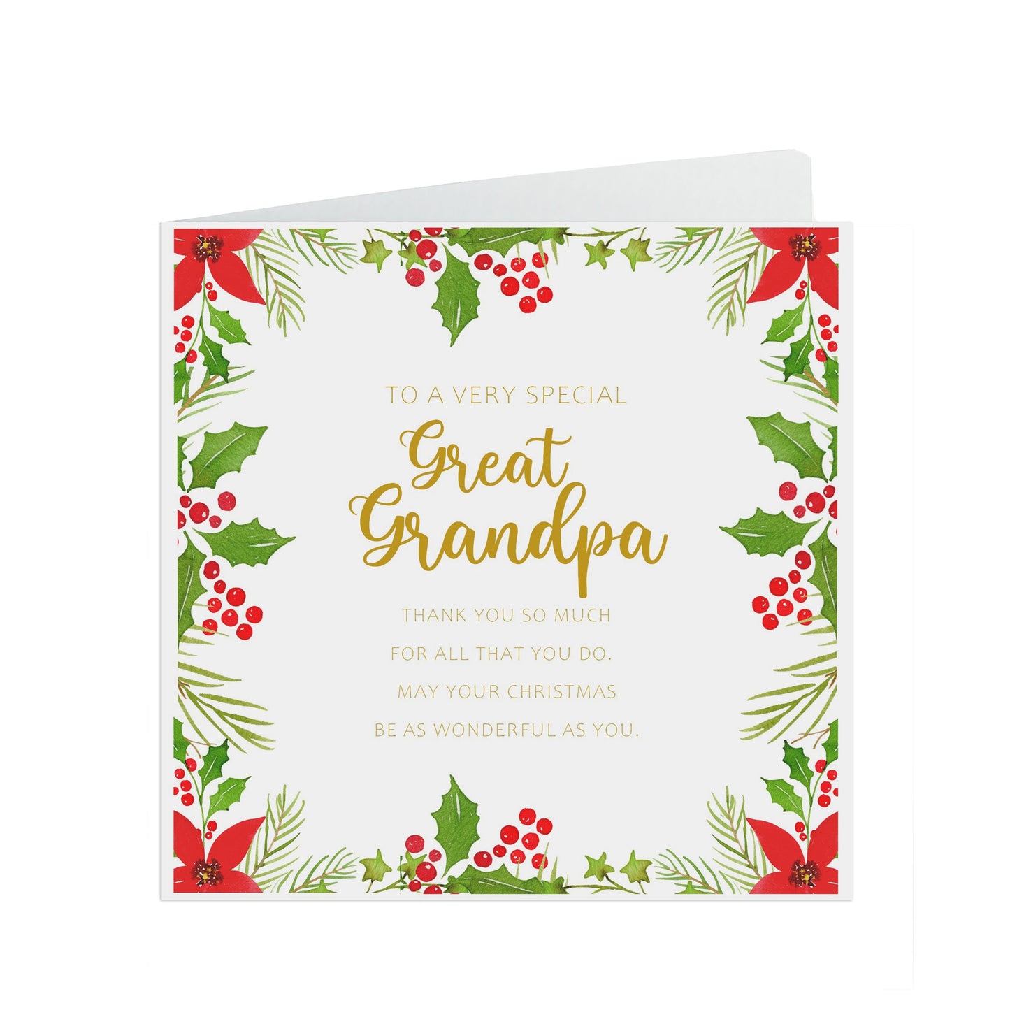 Great Grandpa Christmas Card, Traditional Poinsettia Design