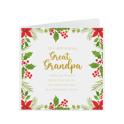 Great Grandpa Christmas Card, Traditional Poinsettia Design