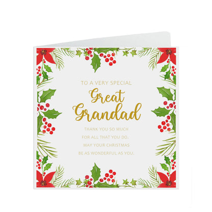Great Grandad Christmas Card, Traditional Poinsettia Design