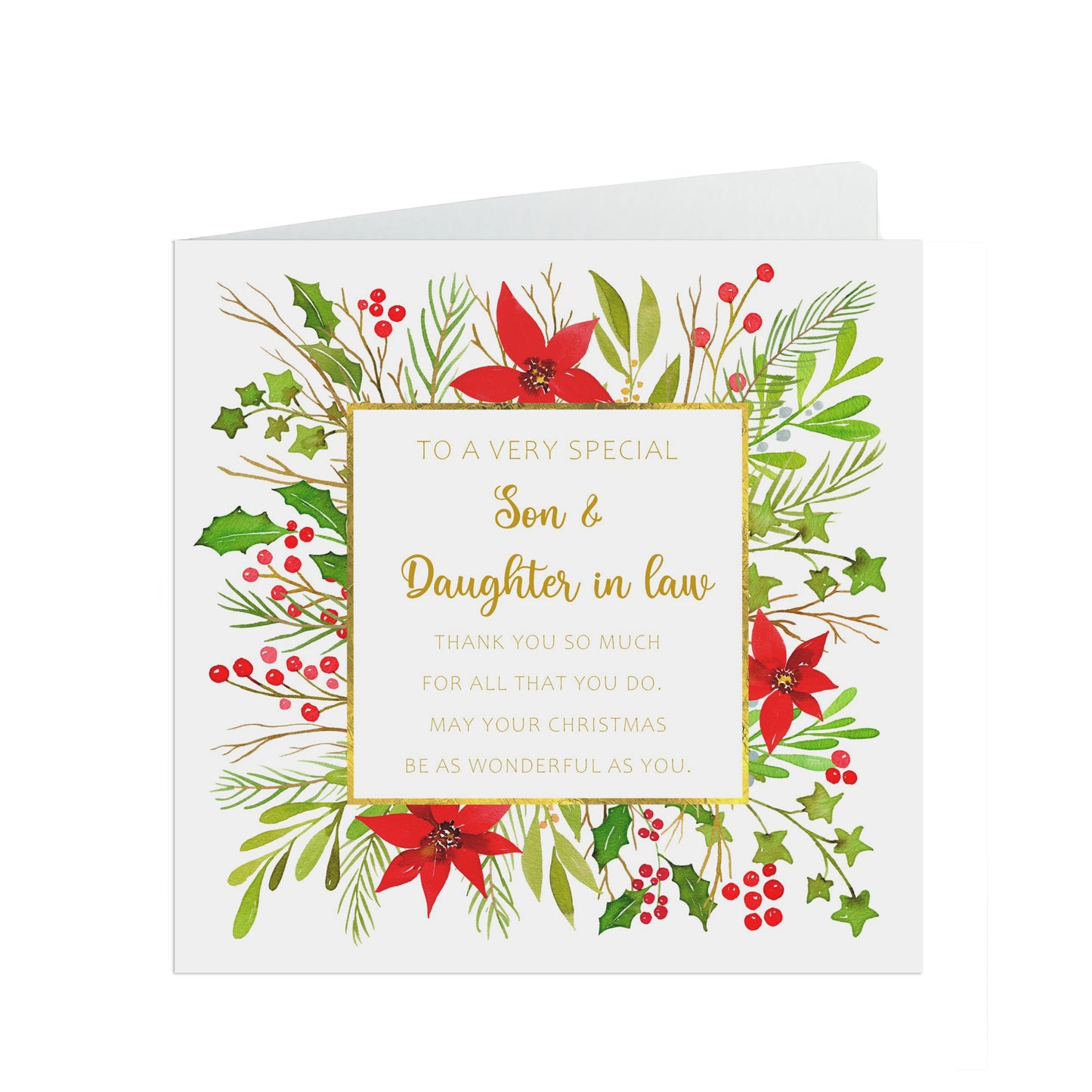 Son And Daughter In Law Christmas Card, Traditional Poinsettia Design