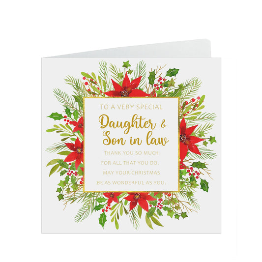 Daughter And Son In Law Christmas Card, Traditional Poinsettia Design