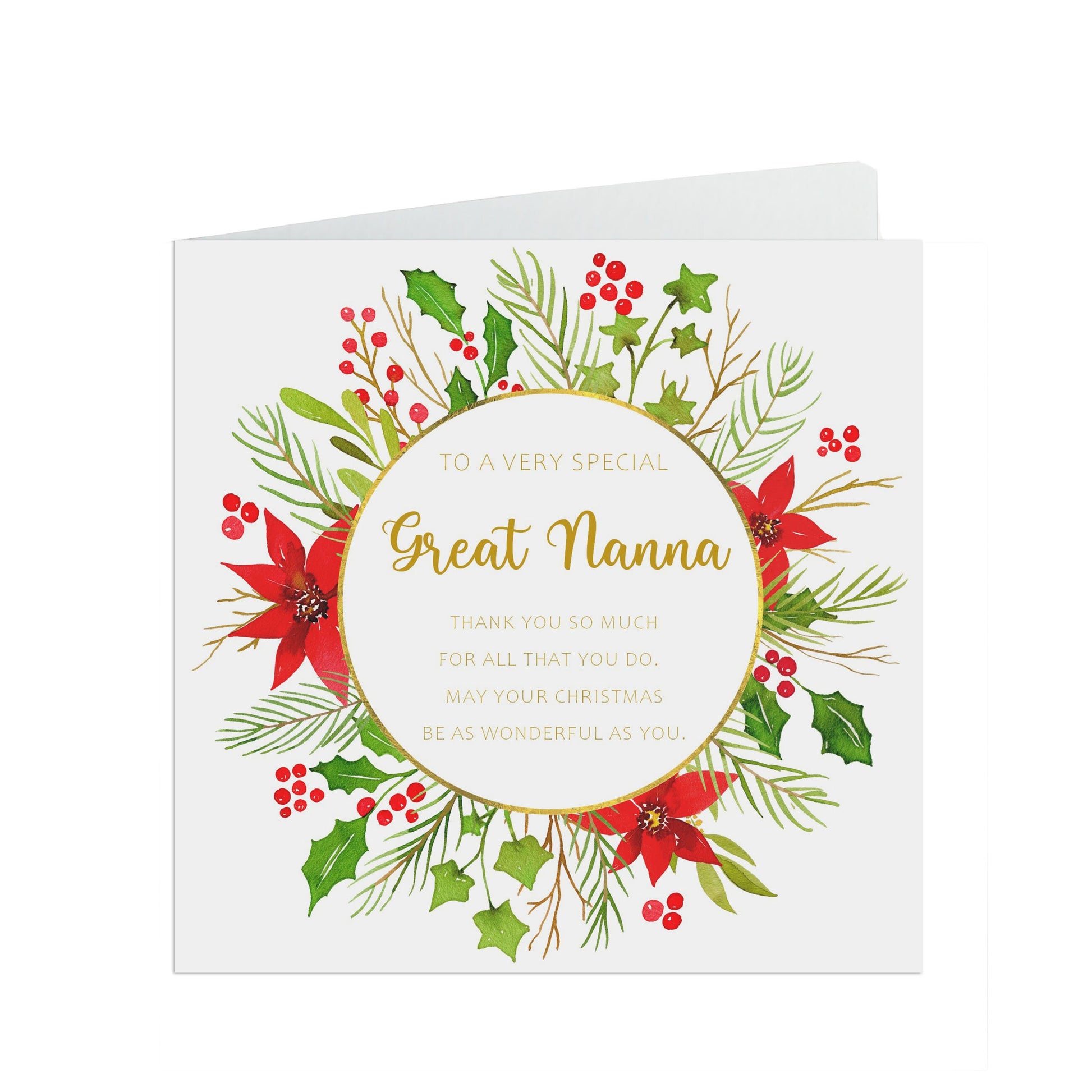 Great Nanna Christmas Card, Traditional Poinsettia Design