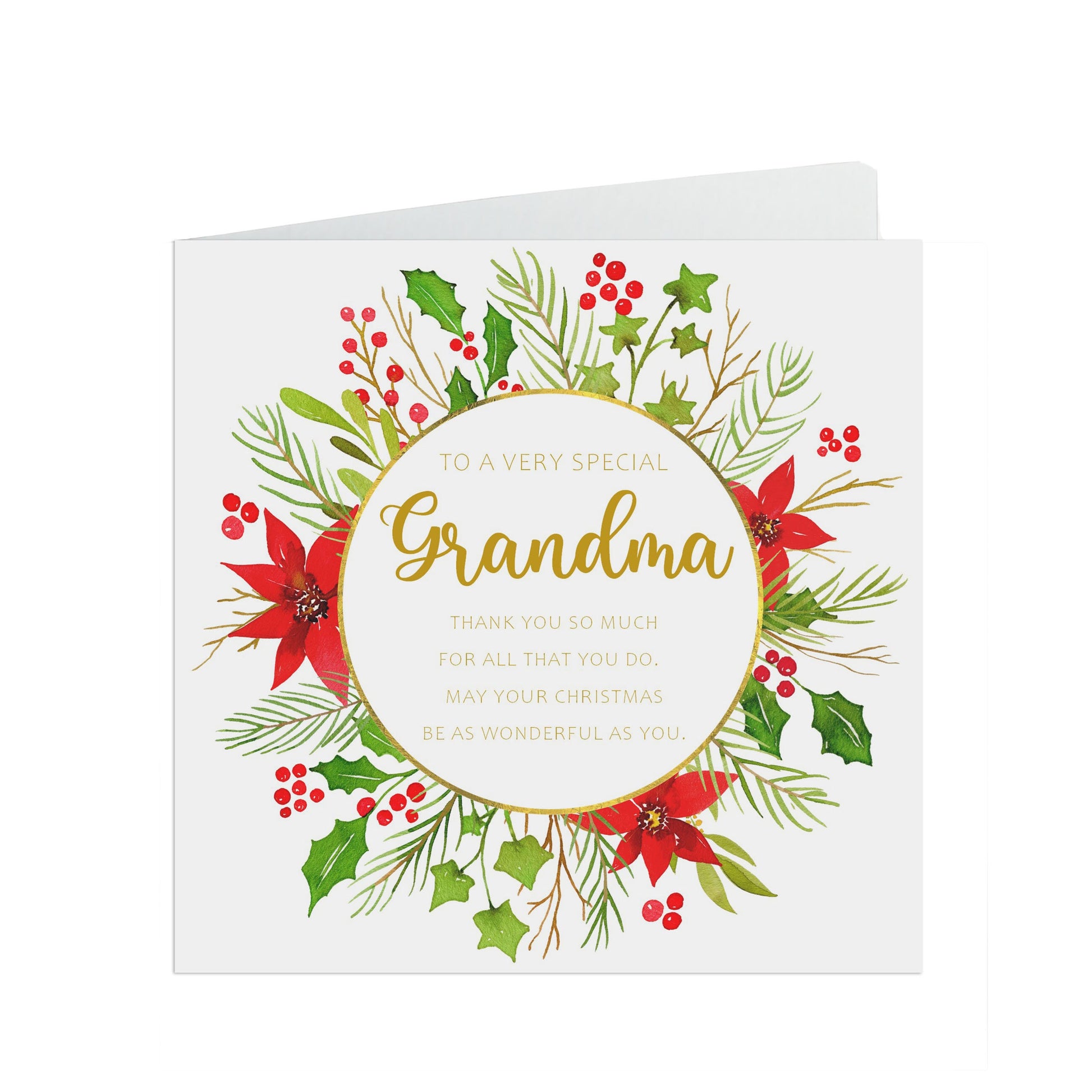 Grandma Christmas Card, Traditional Poinsettia Design