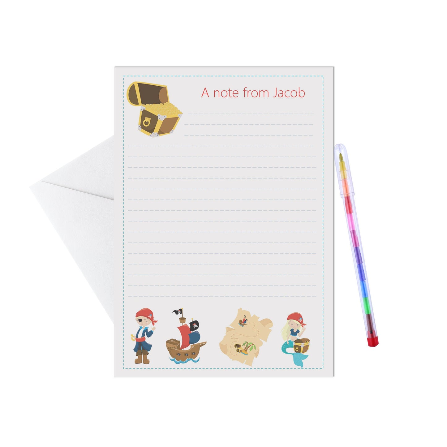 Pirate Personalised Letter Writing Set - A5 Pack Of 15 Sheets & Envelopes