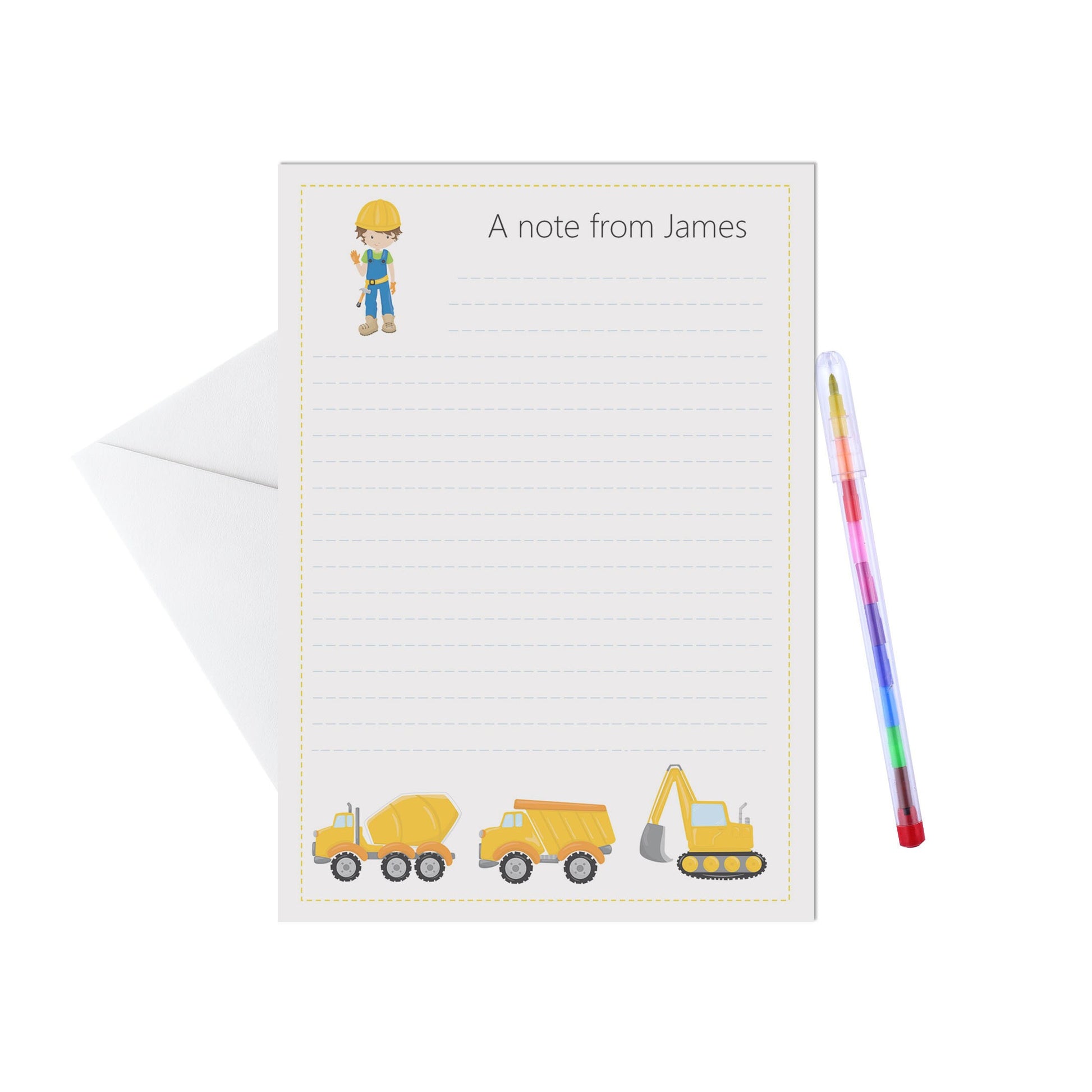 Builder Personalised Letter Writing Set - A5 Pack Of 15 Sheets & Envelopes