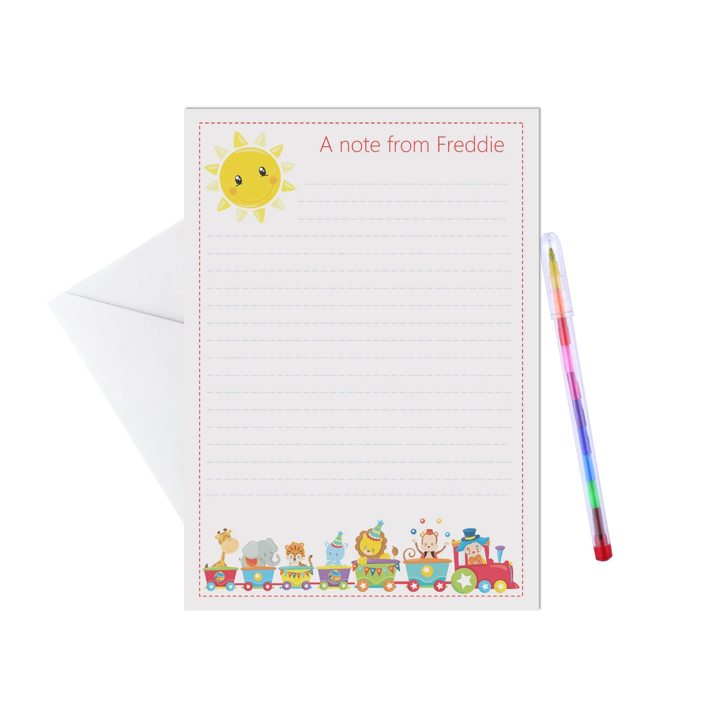 Circus Train Personalised Letter Writing Set - A5 Pack Of 15 Sheets & Envelopes