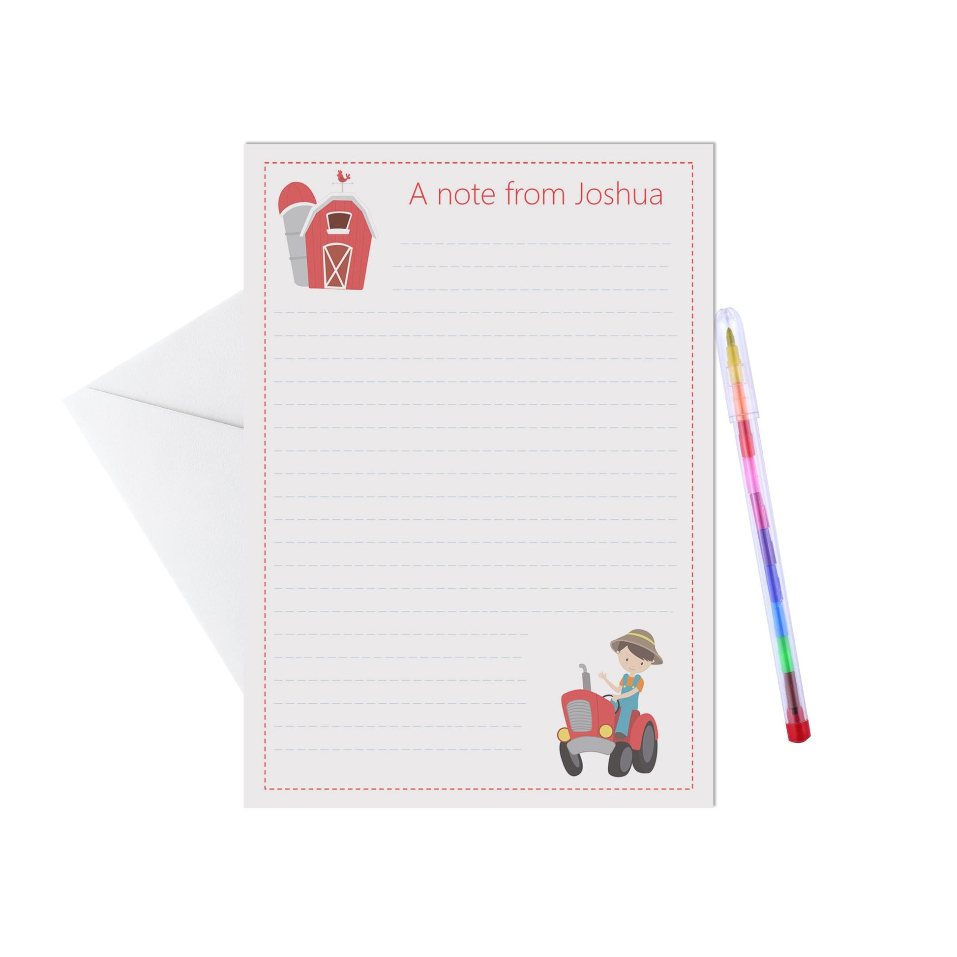  Tractor Personalised Letter Writing Set - A5 Pack Of 15 Sheets & Envelopes by PMPRINTED 