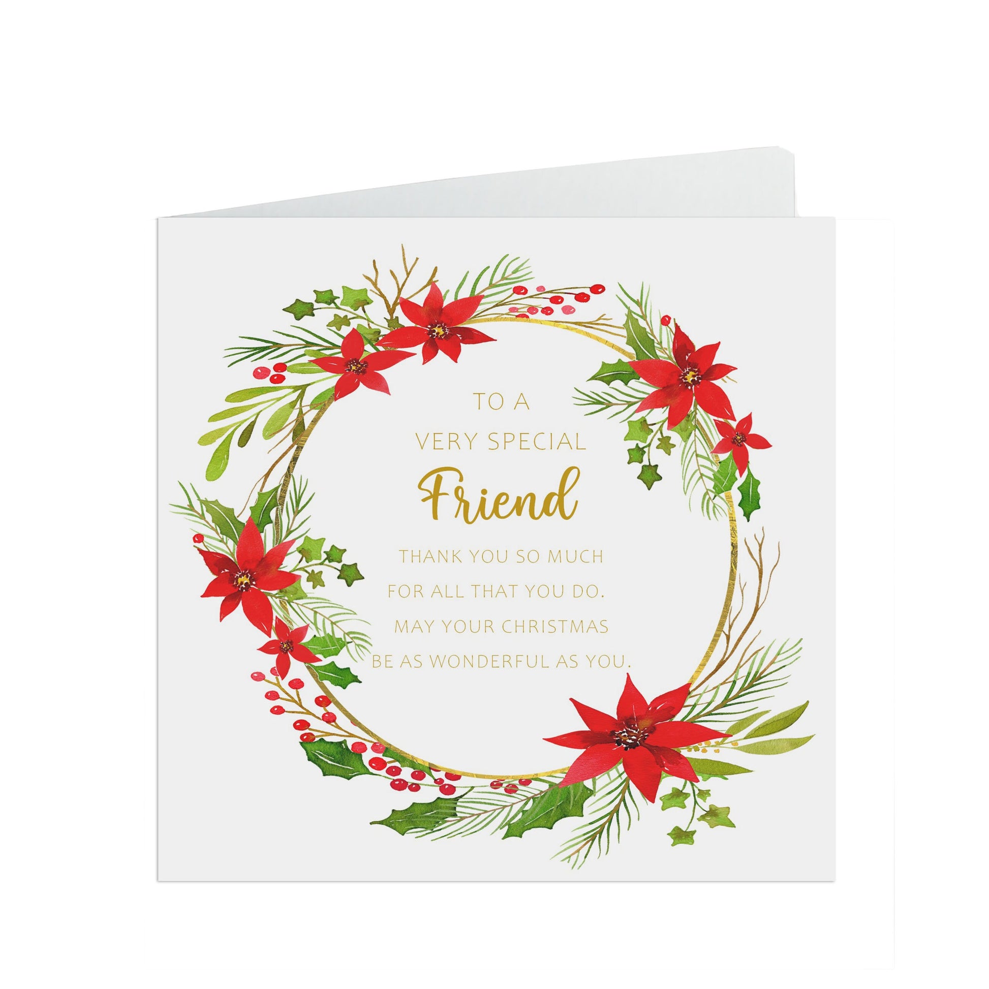 Friend Christmas Card, Traditional Poinsettia Design