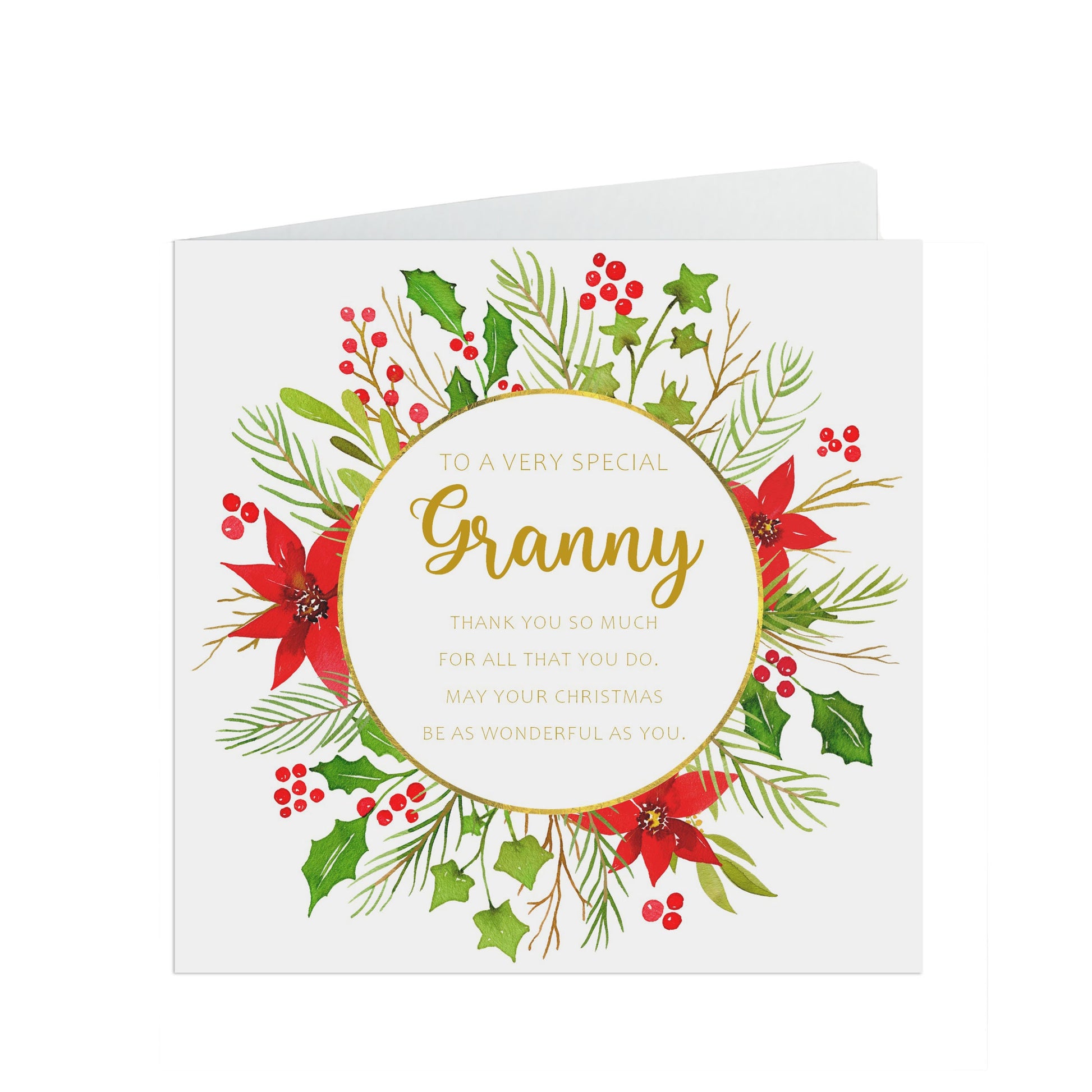 Granny Christmas Card, Traditional Poinsettia Design