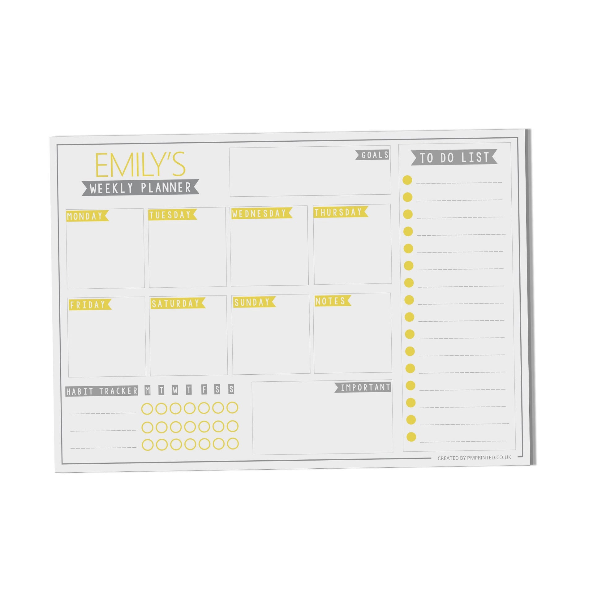  Weekly Planner, A4 with 52 undated tear off pages, daily Personalised Productivity organiser notepad by PMPRINTED 