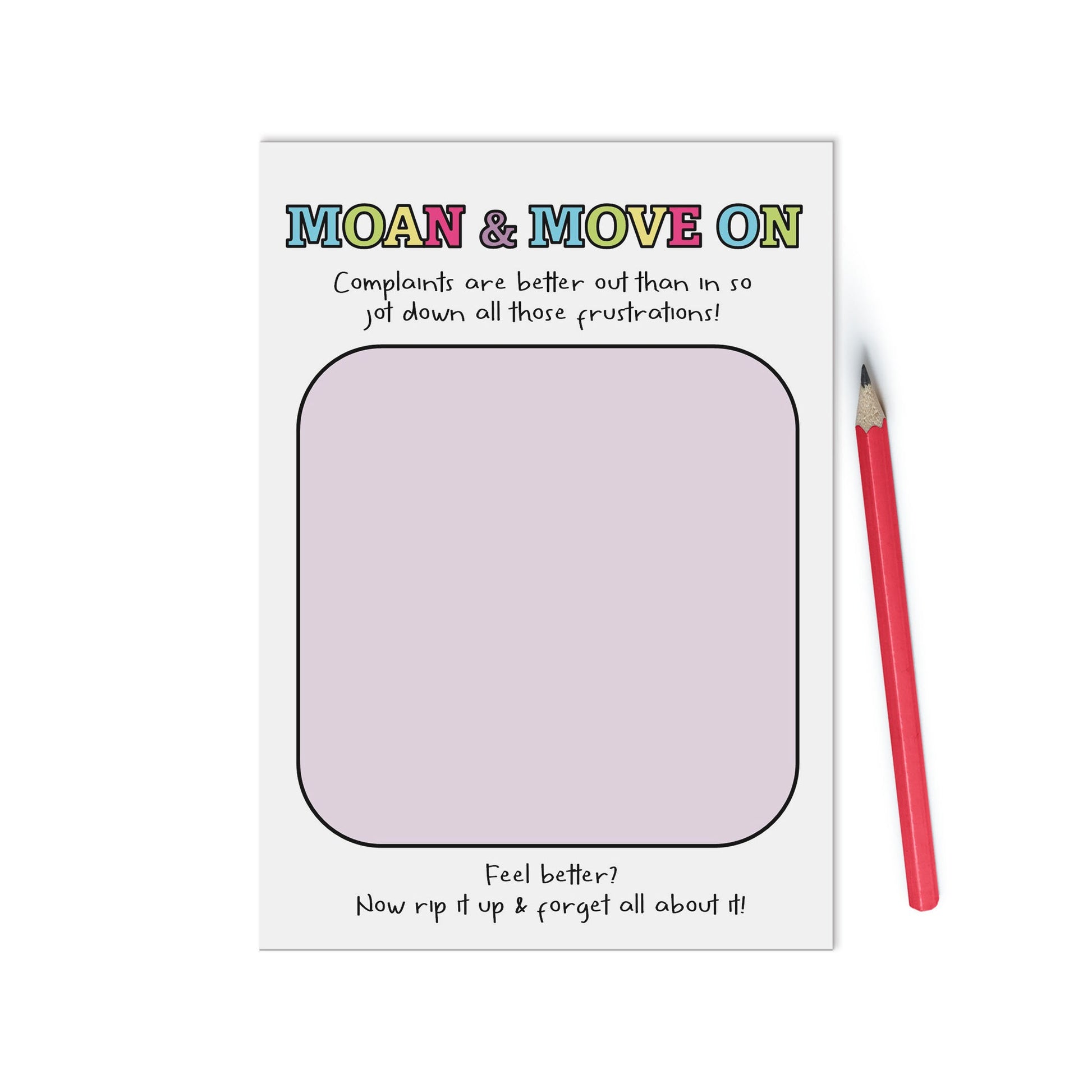 Self Care Moan & Move On A6 Notepad, Jotter Pad With 50 Tear Off Pages, Colourful Productivity Organiser Notepad