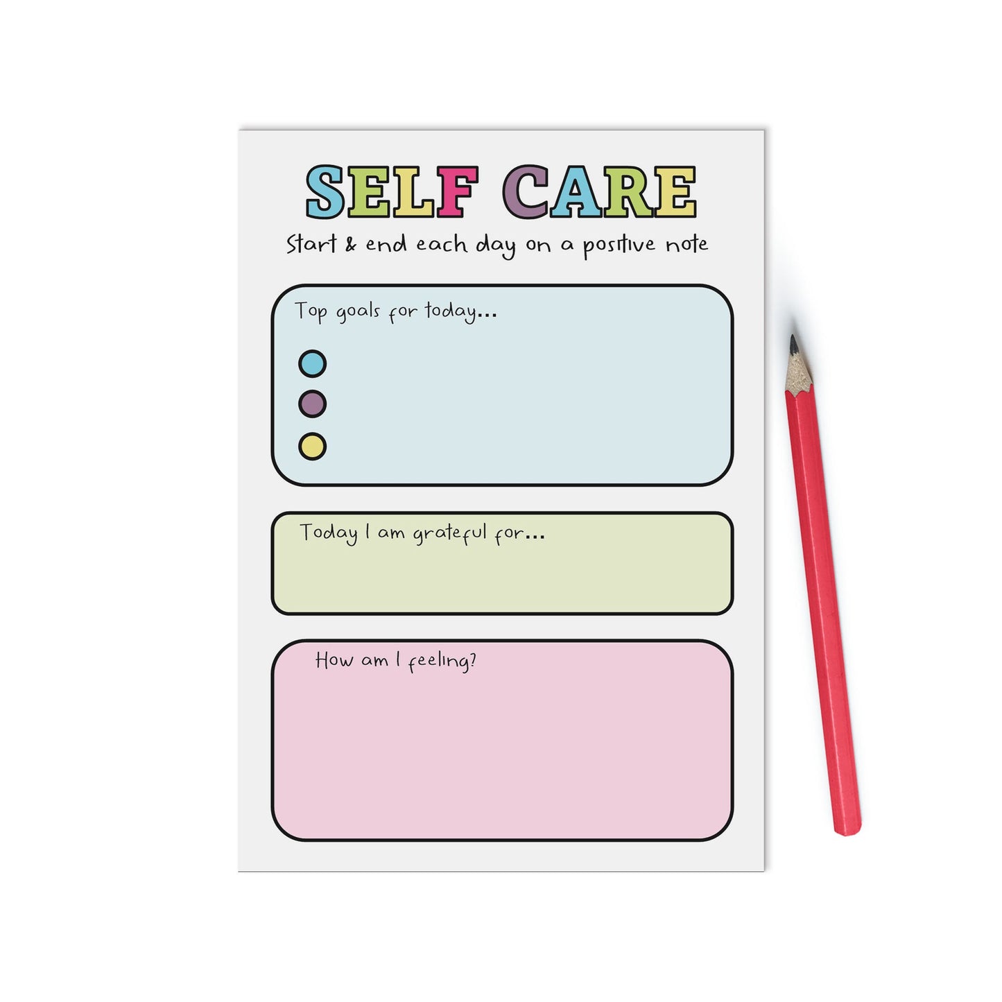 Self Care Daily A6 Notepad, Jotter Pad With 50 Tear Off Pages, Colourful Mental Health Productivity Organiser Notepad