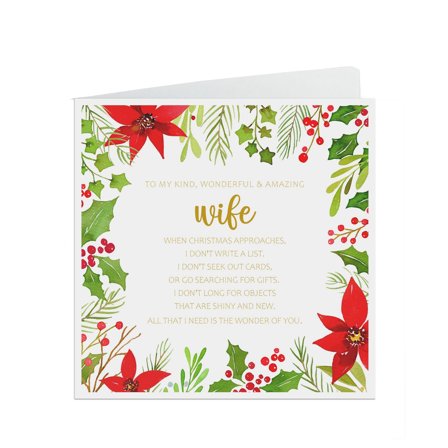 Wife Christmas Card, Traditional Poinsettia Romantic Poem