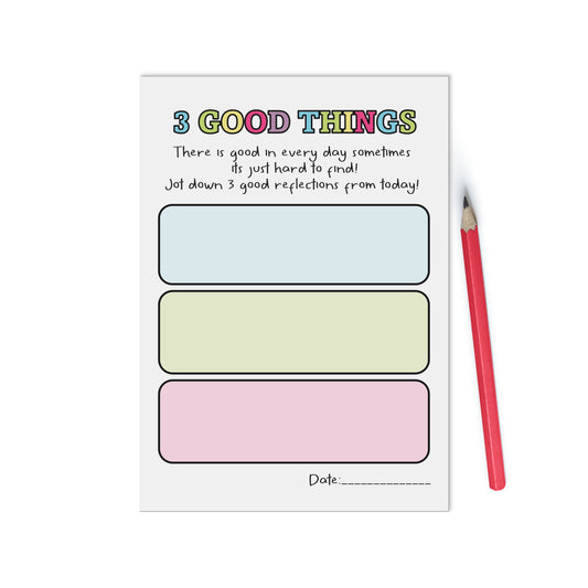 Gratitude 3 Good Things A6 Notepad, Jotter Pad With 50 Tear Off Pages, Colourful Self Care Productivity Organiser Notepad
