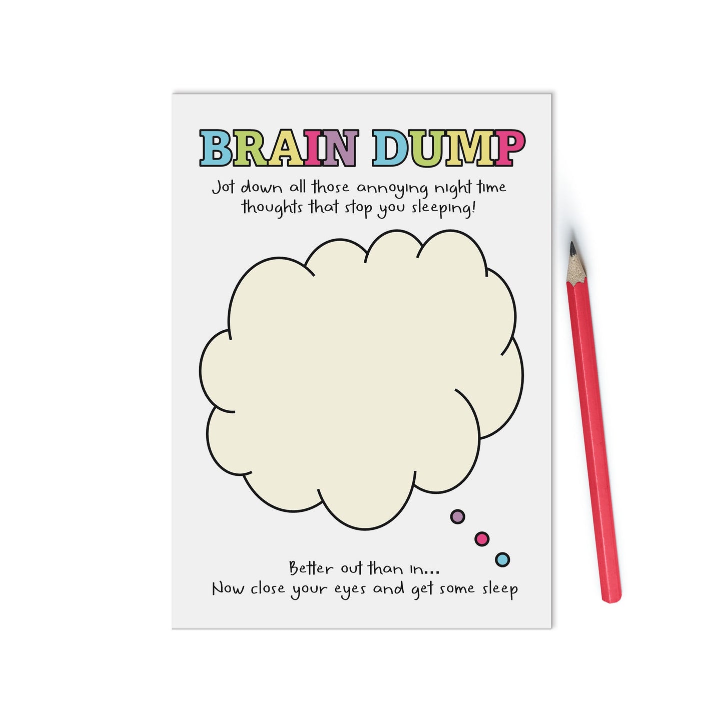 Brain Dump, Self Care Declutter A6 Jotter Pad With 50 Tear Off Pages, Colourful Productivity Organiser Notepad