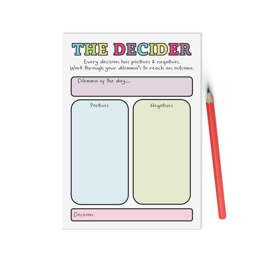Dilemma Decider A6 Notepad, Jotter Pad With 50 Tear Off Pages, Colourful Productivity Organiser Notepad