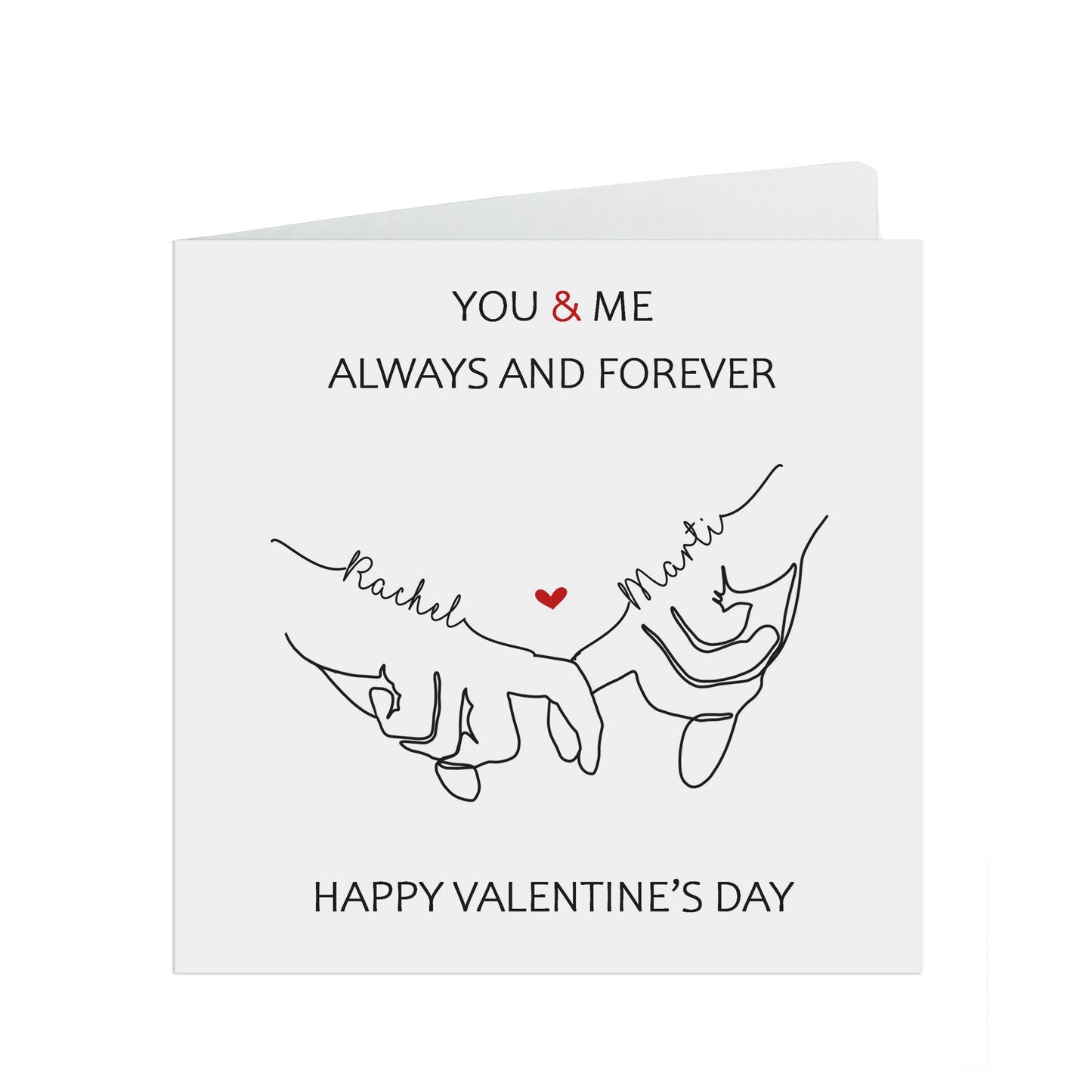 Personalised Valentine's Card, You & Me, Hands Interlinked With Names