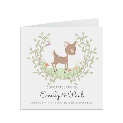 New Baby Boy Deer Personalised Congratulations Card