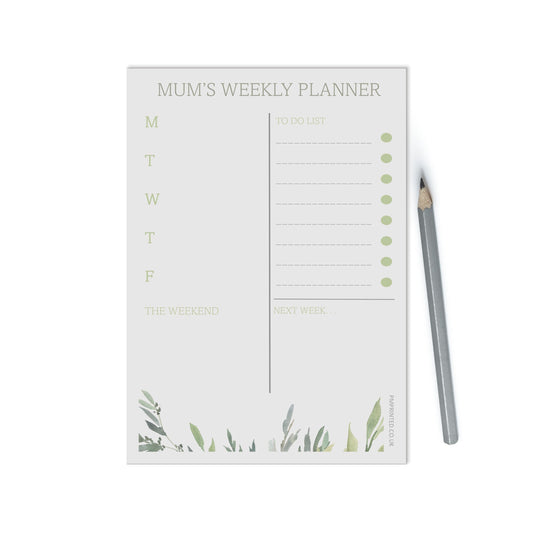 Weekly Planner, A5 with 52 undated tear off pages, Greenery Design
