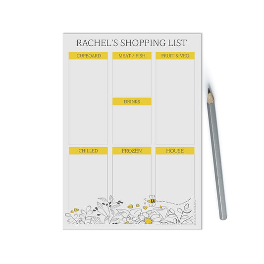 Groceries Shopping list Notepad, Personalised A5 with 50 tear off pages, Floral Design