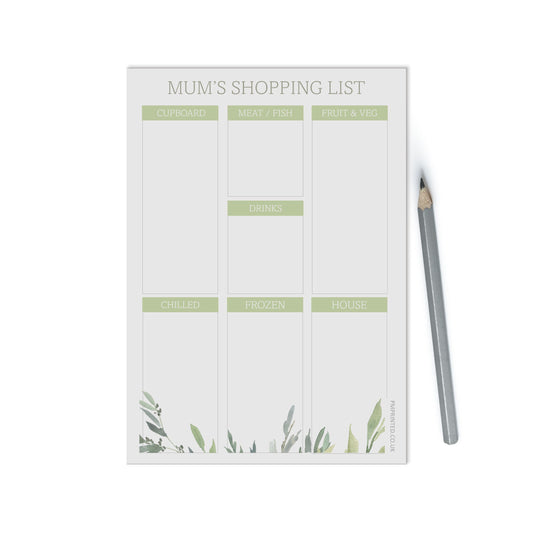 Groceries Shopping list Notepad, Personalised A5 with 50 tear off pages, Greenery Design