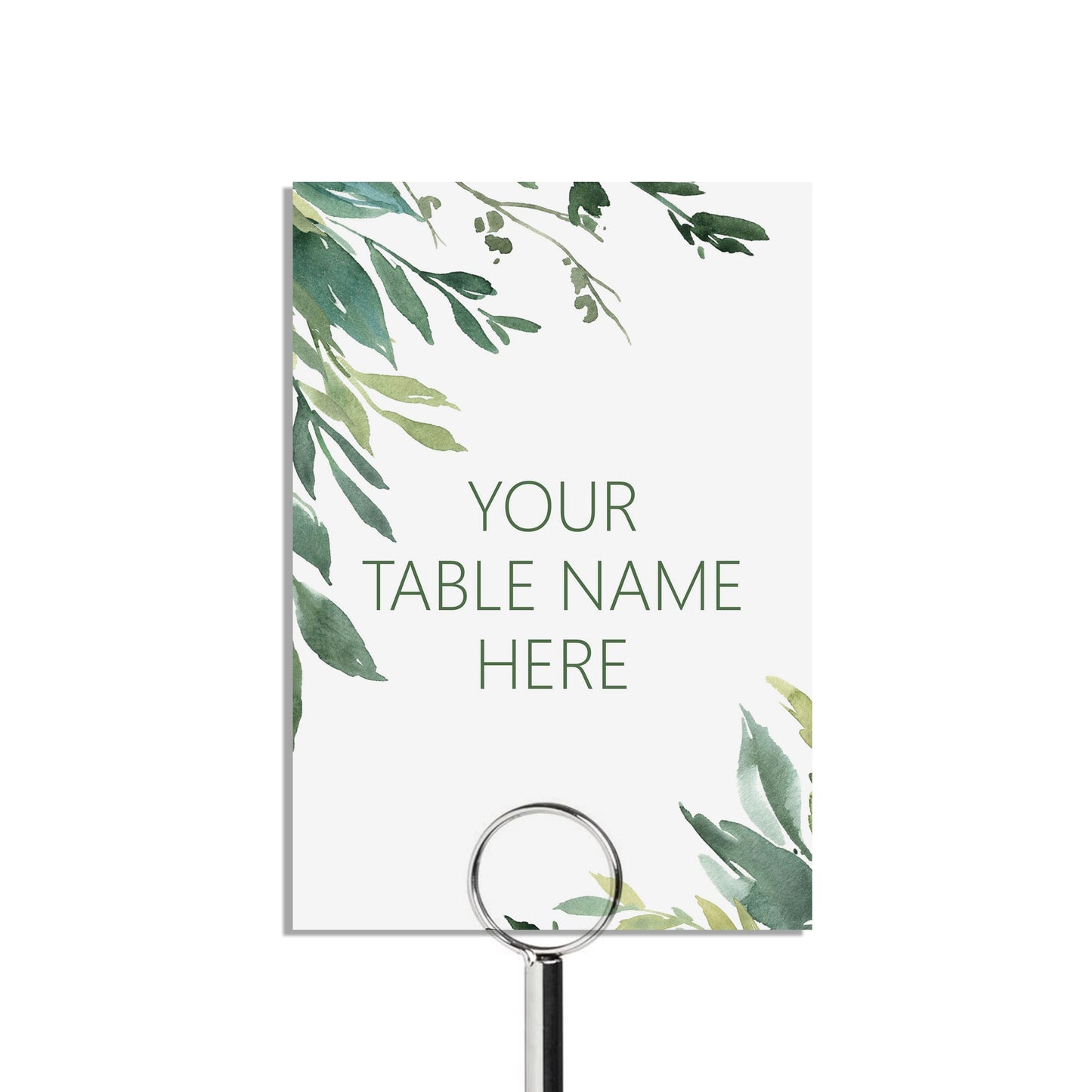 Table Name Cards, Greenery Design Custom Wording, 5x7 Inches